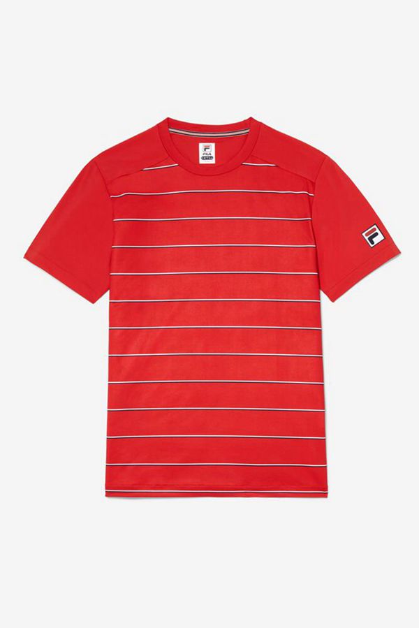 Camisetas Manga Corta Fila Hombre Rojas / Rayadas - Striped Sleeve Tennis - España 894320GHD